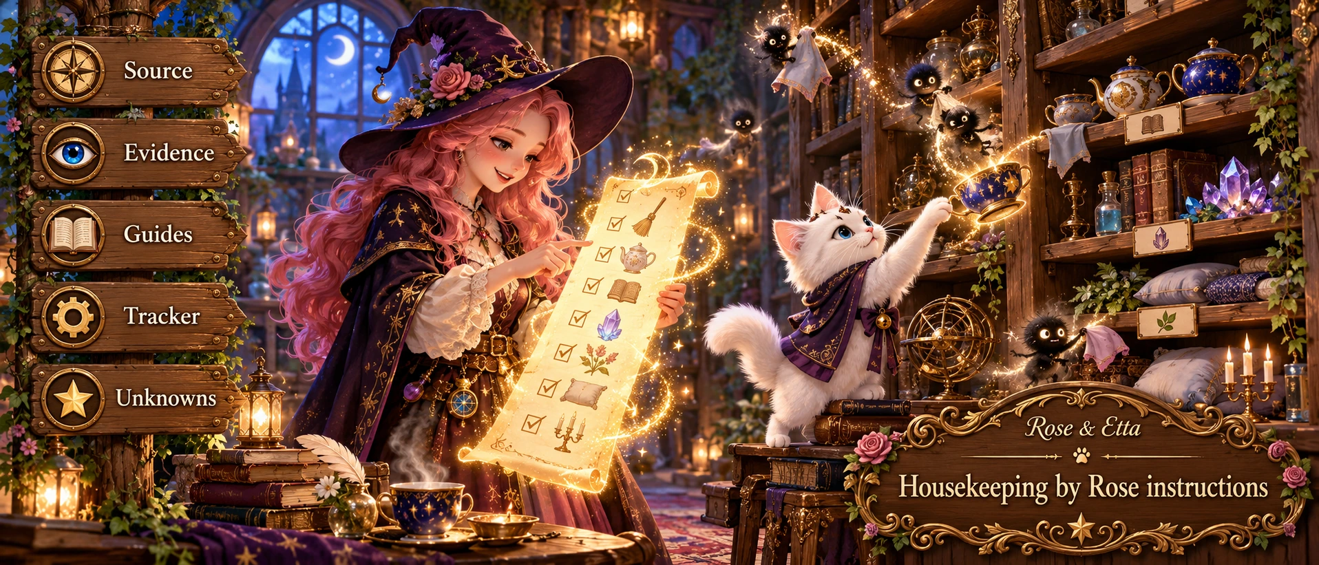 Rose and Etta — Housekeeping by Rose instructions, an illustrated magical adventure