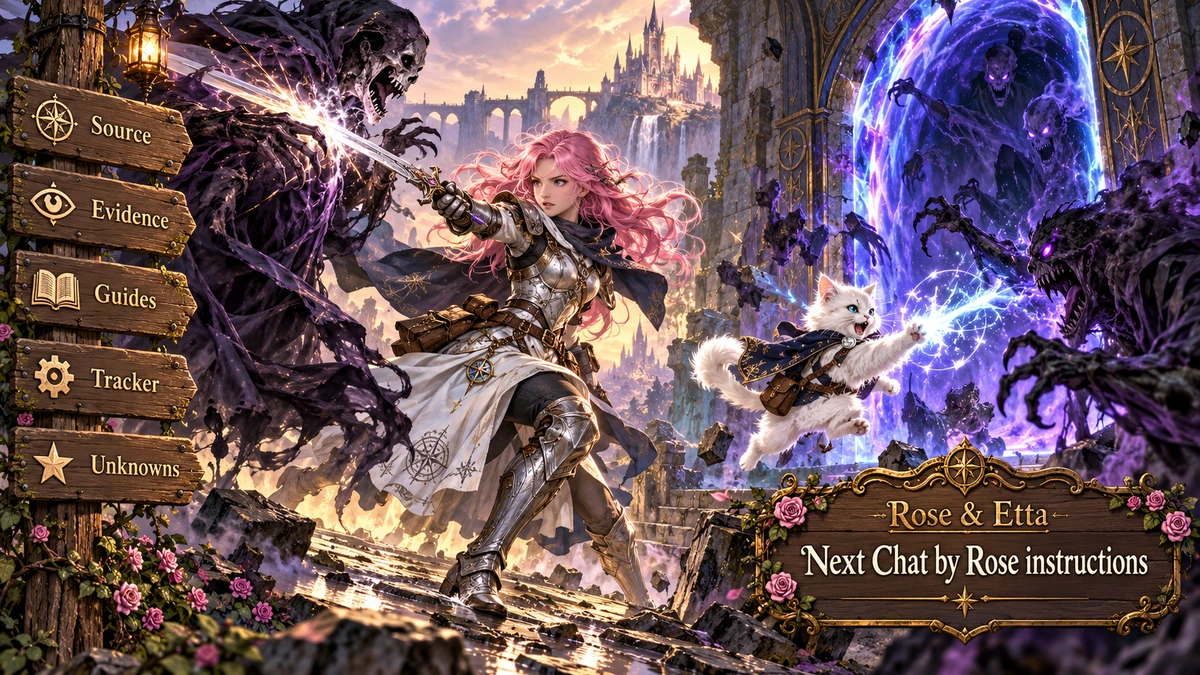 Rose and Etta battle a monster on a fantasy quest for the Next Chat instructions