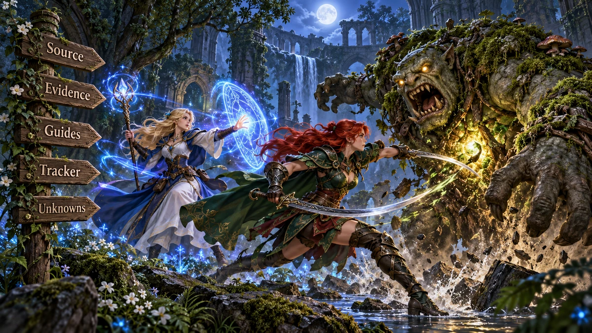 Rose and Etta fight a moss-covered troll in an enchanted forest for Obvious by Rose