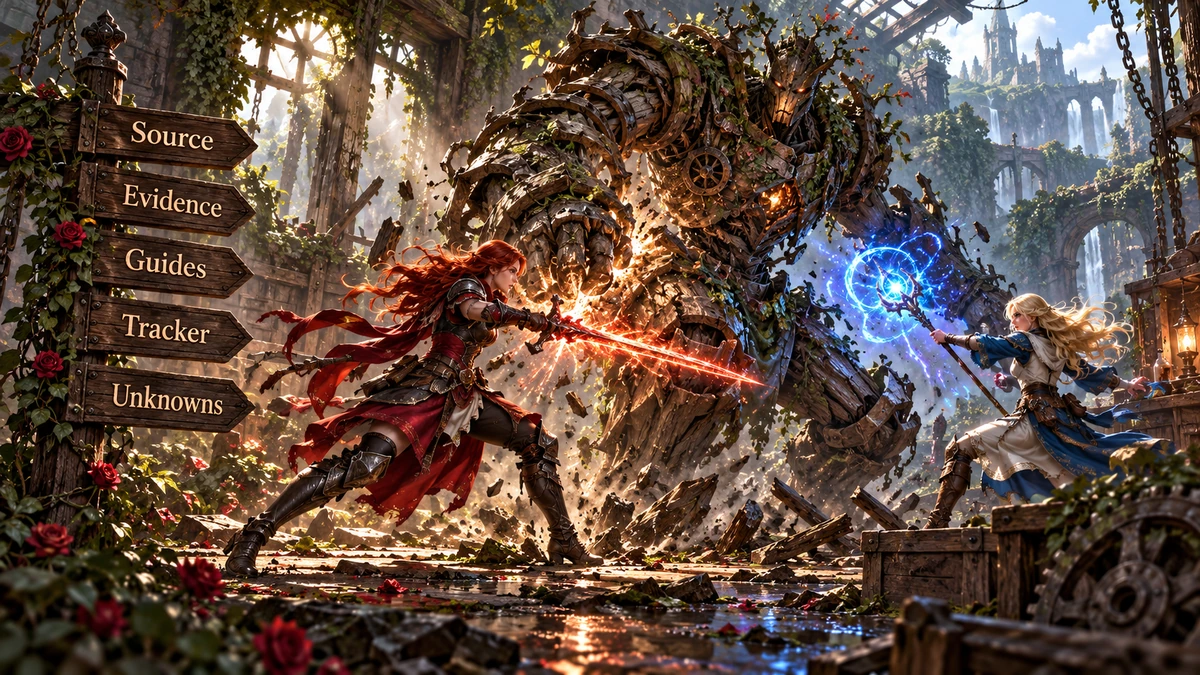 Rose and Etta fight an ironwood golem in a ruined workshop for OpenCode by Rose