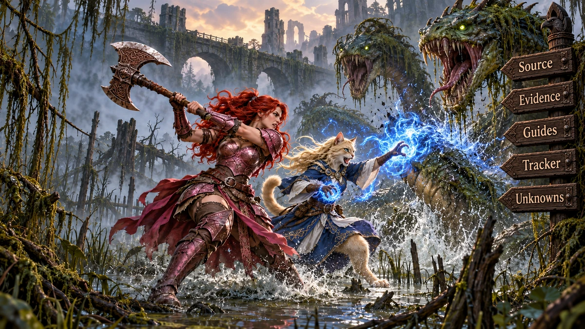 Rose and Etta, a blonde cat mage, battle a swamp hydra for the Plain English instructions