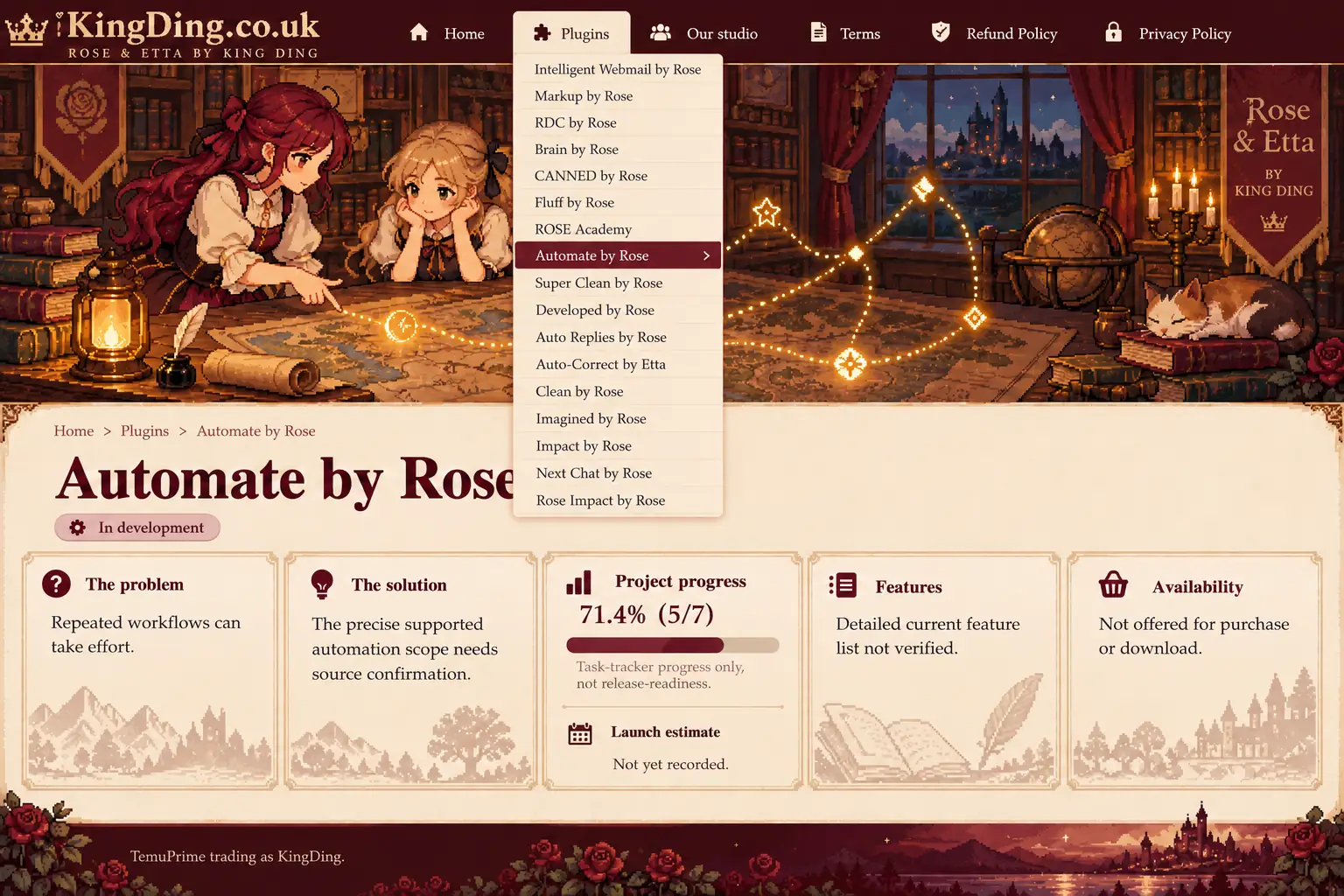 Handover by Rose β Rose & Etta pixel-art illustration; artwork, not a product-interface screenshot