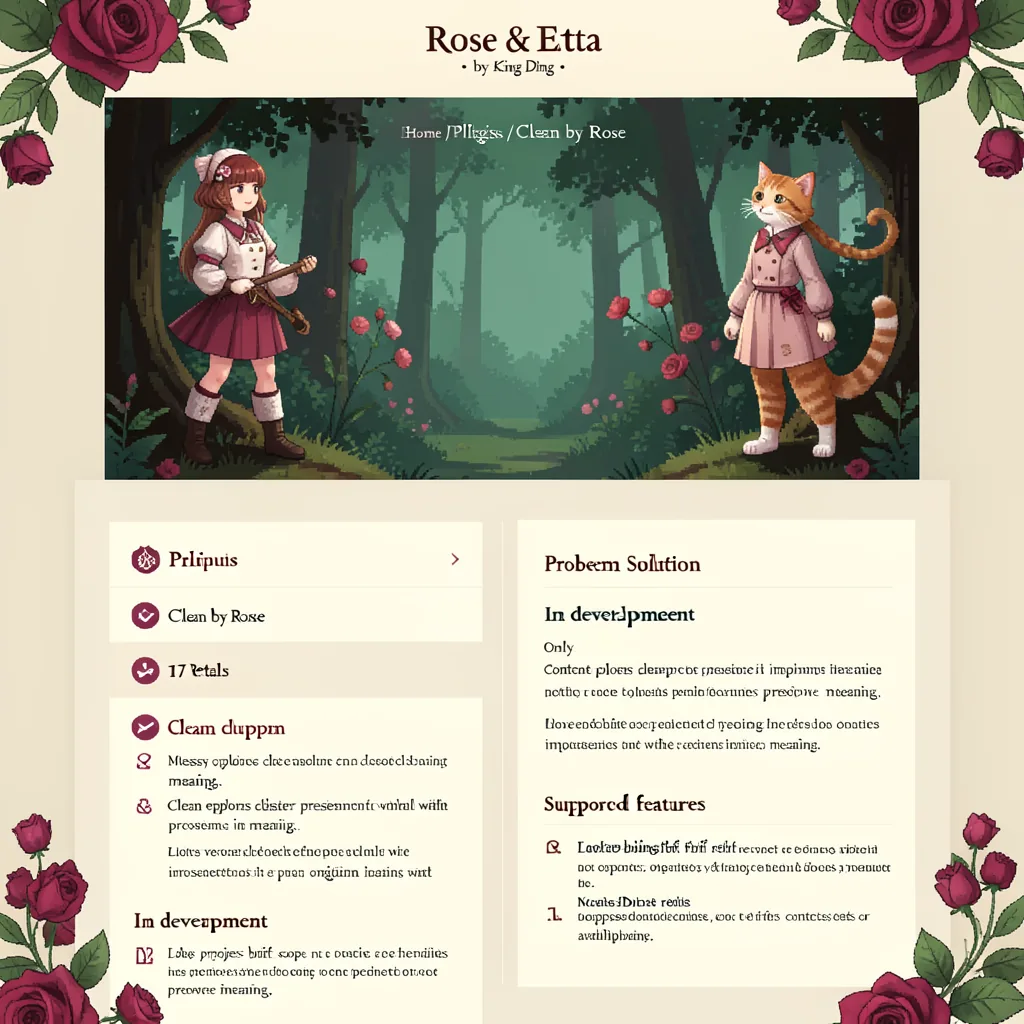 Custom Buttons by Rose β Rose & Etta pixel-art illustration; artwork, not a product-interface screenshot