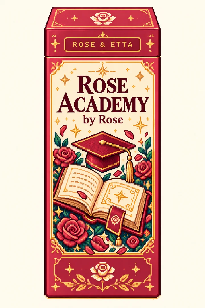 Pixel-art ROSE & ETTA packaging concept for ROSE Academy