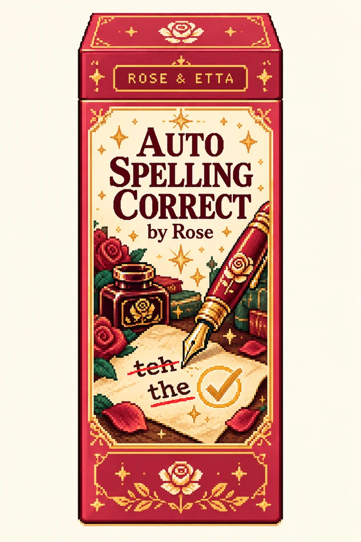 Pixel-art ROSE & ETTA packaging concept for Auto Spelling Correct by Rose
