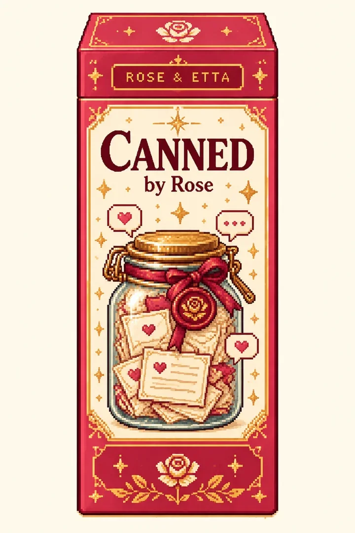 Rose & Etta pixel-art package for CANNED by Rose