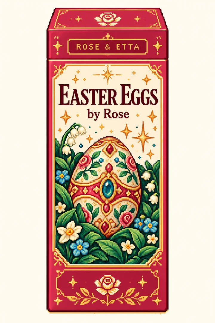 Pixel-art ROSE & ETTA packaging concept for Easter Eggs by Rose