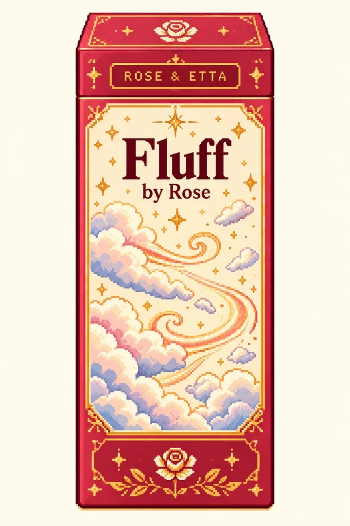 Rose & Etta pixel-art package for Fluff by Rose