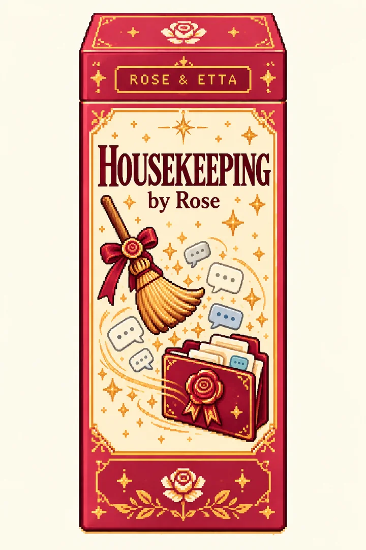 Rose & Etta pixel-art package for Housekeeping by Rose