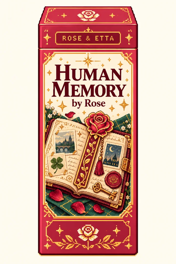 Pixel-art ROSE & ETTA packaging concept for Human Memory by Rose