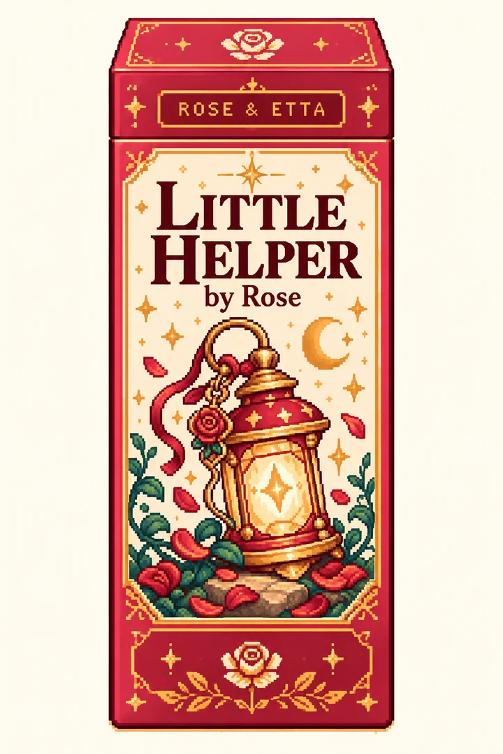 Pixel-art ROSE & ETTA packaging concept for Little Helper by Rose