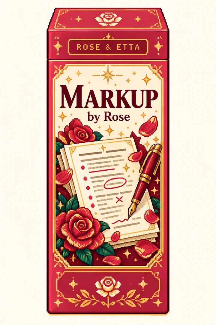 Pixel-art ROSE & ETTA packaging concept for Markup by Rose