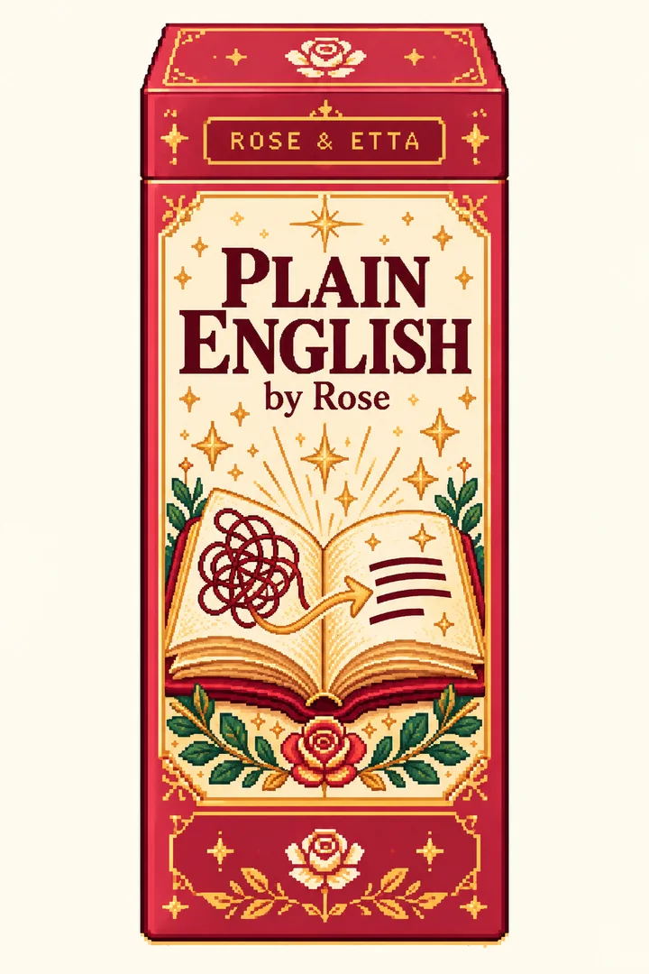 Pixel-art ROSE & ETTA packaging concept for Plain English by Rose