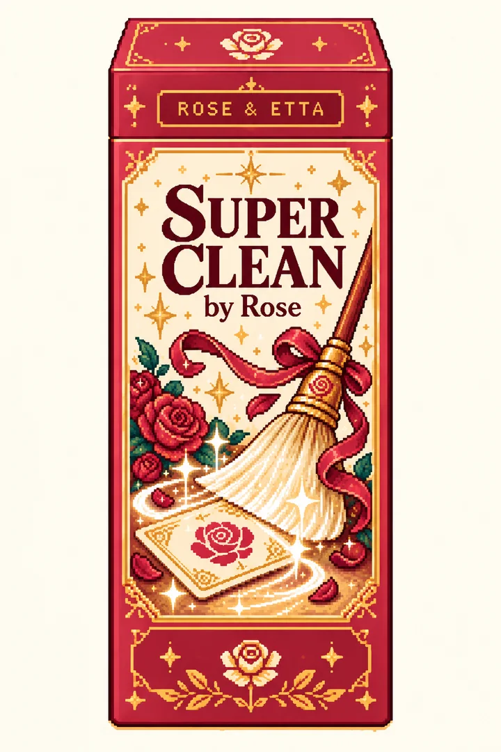 Pixel-art ROSE & ETTA packaging concept for Super Clean by Rose